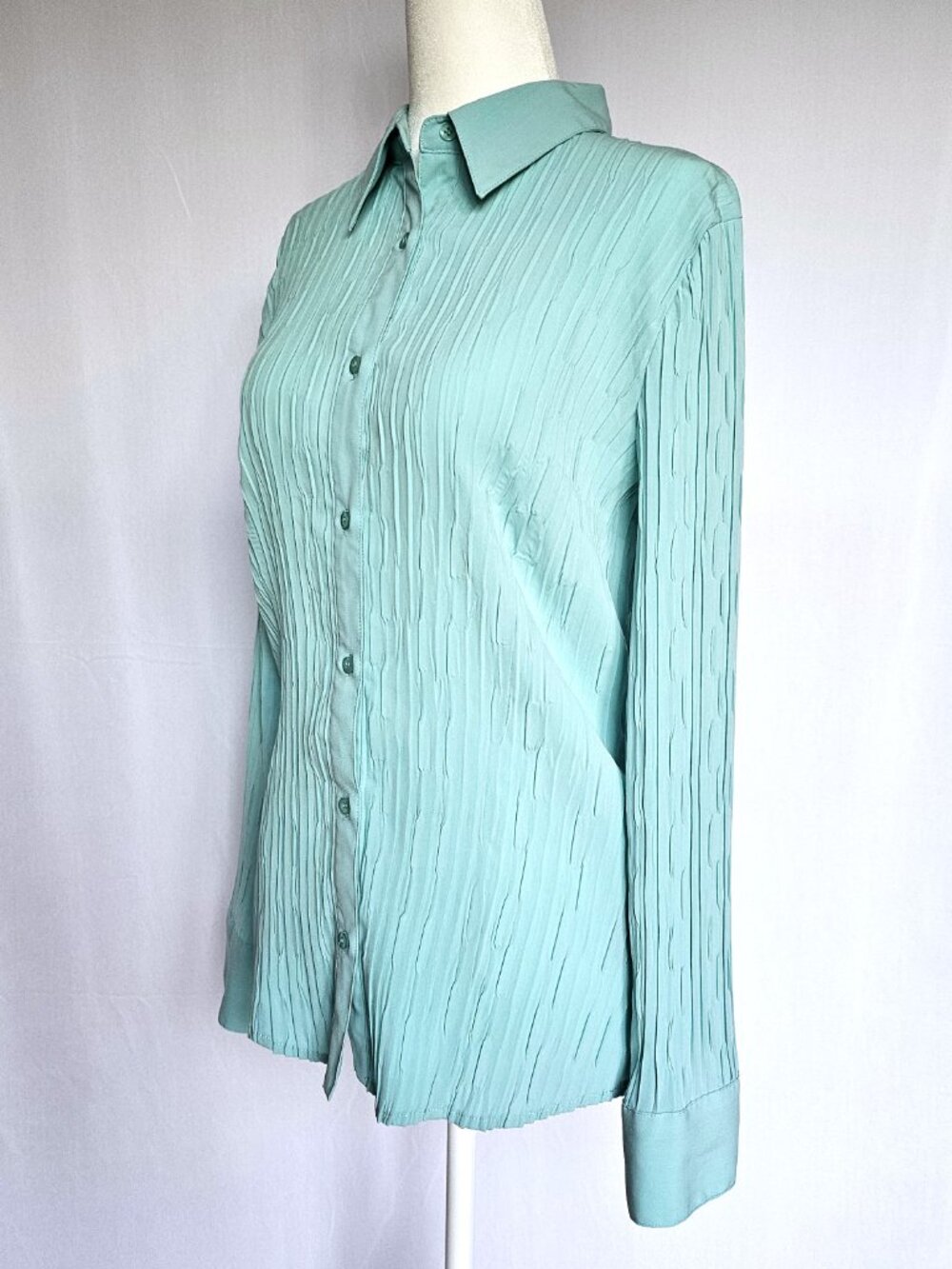 East 5th | Teal Crinkle Stretch Button Down Blouse | Women's Large